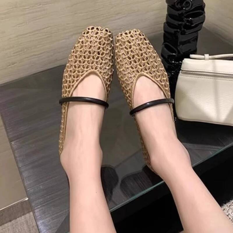 Square Toe Mesh Women Ballet Flats Sandals Summer 2025 New Designer Casual Loafers Mary Janes Shoes Zapatillas Sandalias