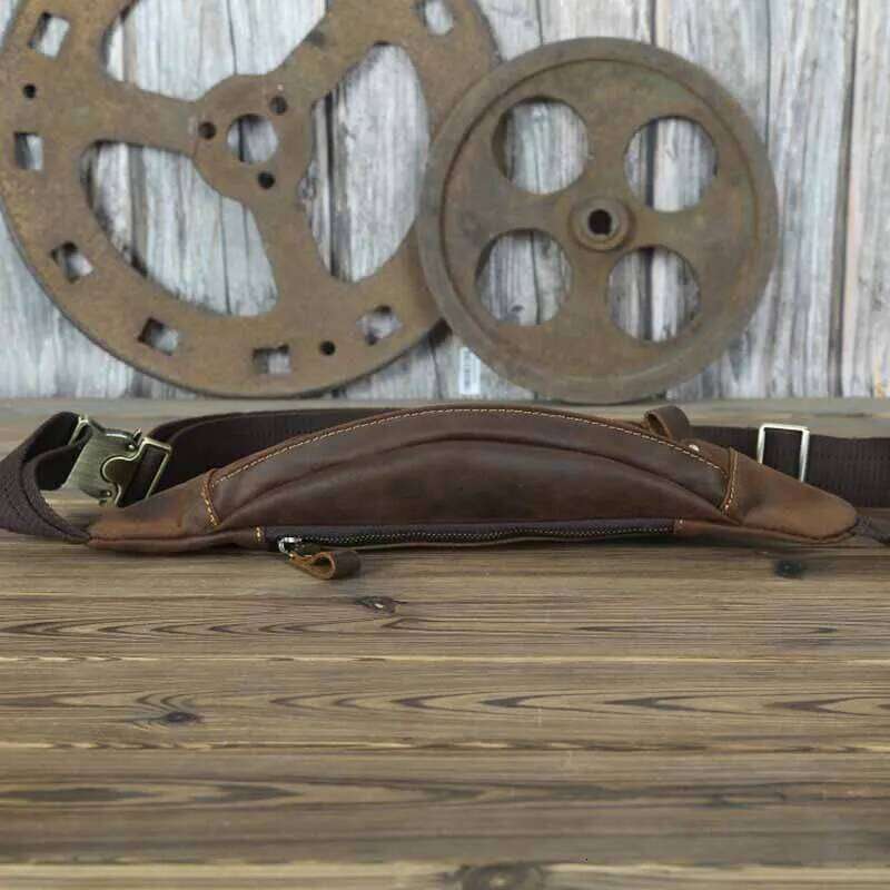 Luufan Crazy Horse Leather Men's Mini Travel Fanny Chest Pack Cowhide Belt Male Small Waist Bag For Phone Pouch