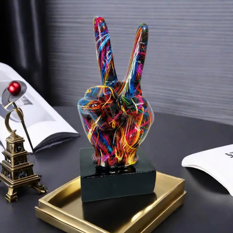 Graffiti Hand Gesture Ornament Art And Crafts Resin Statue Desktop Ring A Living Room Home Decoration 250609