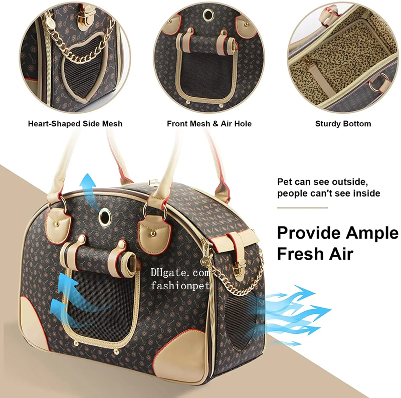 Luxury Pet Carrier Cat Carrier Bag Puppy Small Dog Carrier Waterproof PU Leather Carrying Handbag with Breathable Mesh for Outdoor Travel Walking Hiki