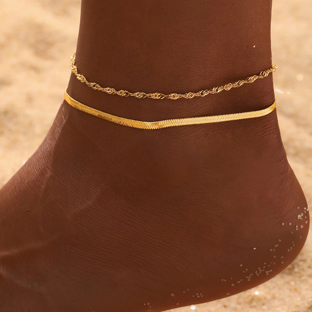 Stainless Steel Anklet Simple MultiLayer Chain Lovely Carved Delicate Anklet For Women Jewelry Party Gifts Daily Wear 250528