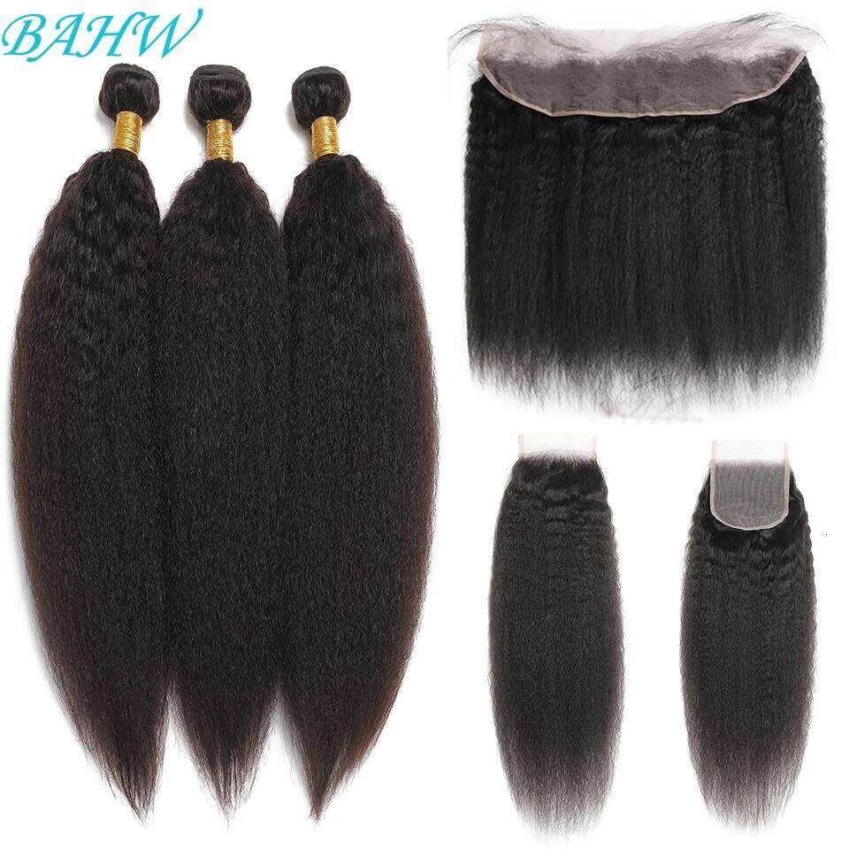 12A Vieamese Kinky Straight 4x4 Closure 100% Virgin Human Hair Bundles With 13x4 Lace Frontal Natural Color
