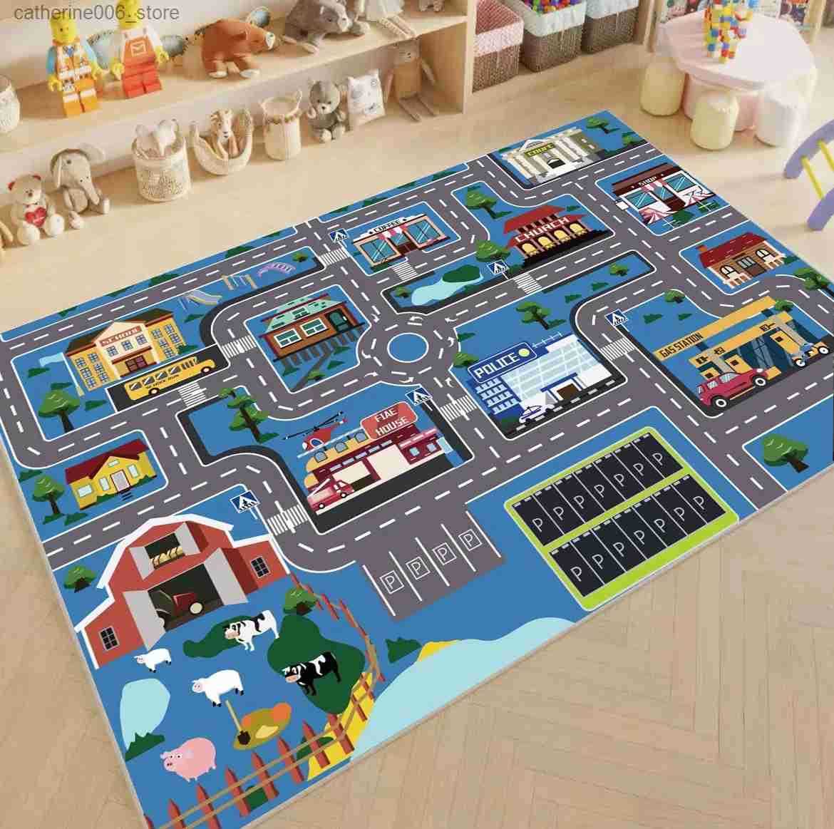 Road Traffic System Carpet Living Room Childrens Bedroom Decoration Floor Rugs Cartoon Road Play Mat Soft Tatami Mats Non-slip y2506098I0E