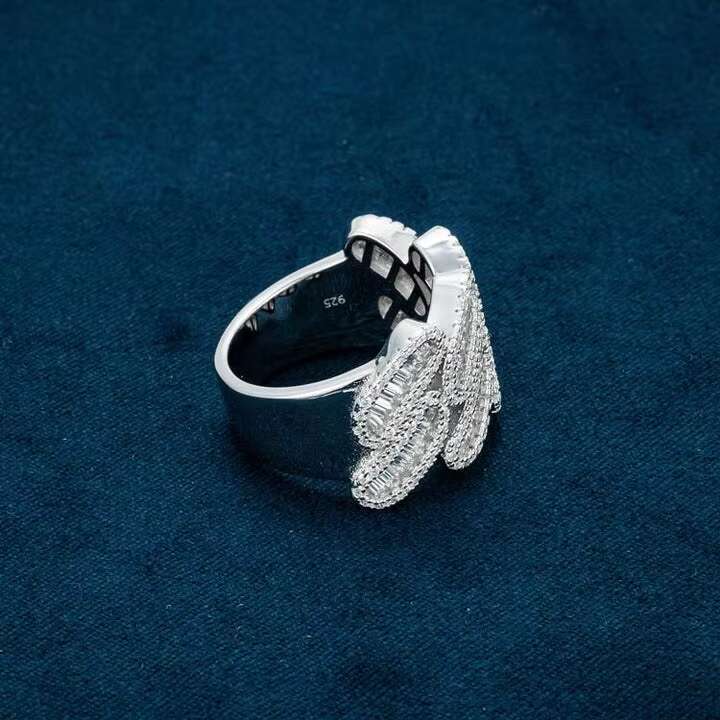 Sterling Silver S925 Men Gold Diamond Ring Baguette Cut VVS Moissanite Diamond Hip Hop Fine Jewelry Band Ring