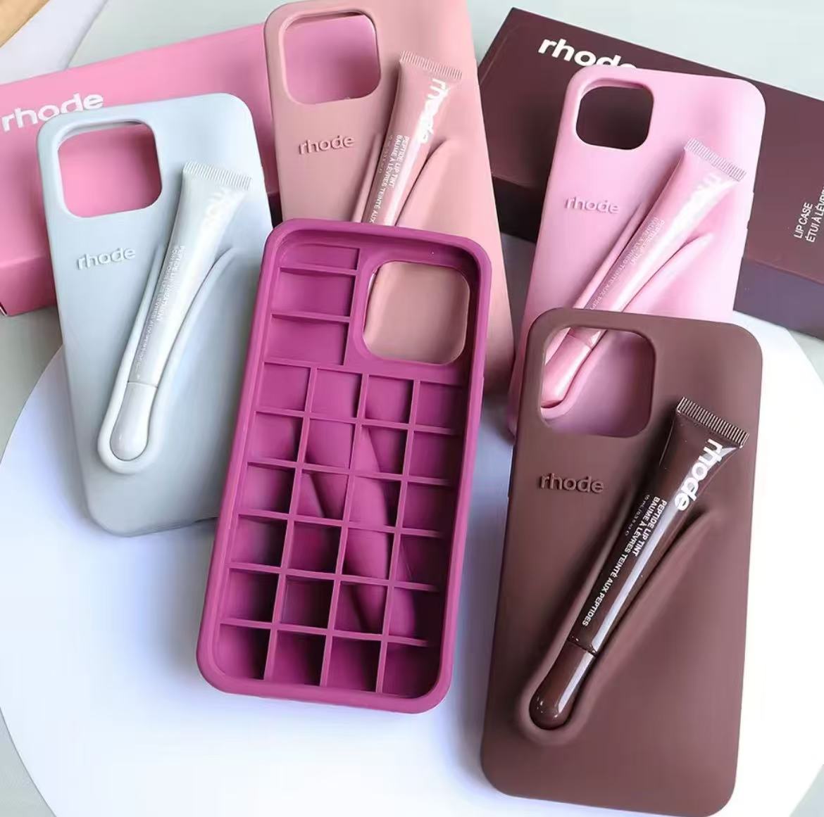 New DIY Lipstick Holder Rhode Soft Phone Case for IPhone 16 Pro Max 15 13 12 11 14 Plus Liquid Silicone Cover