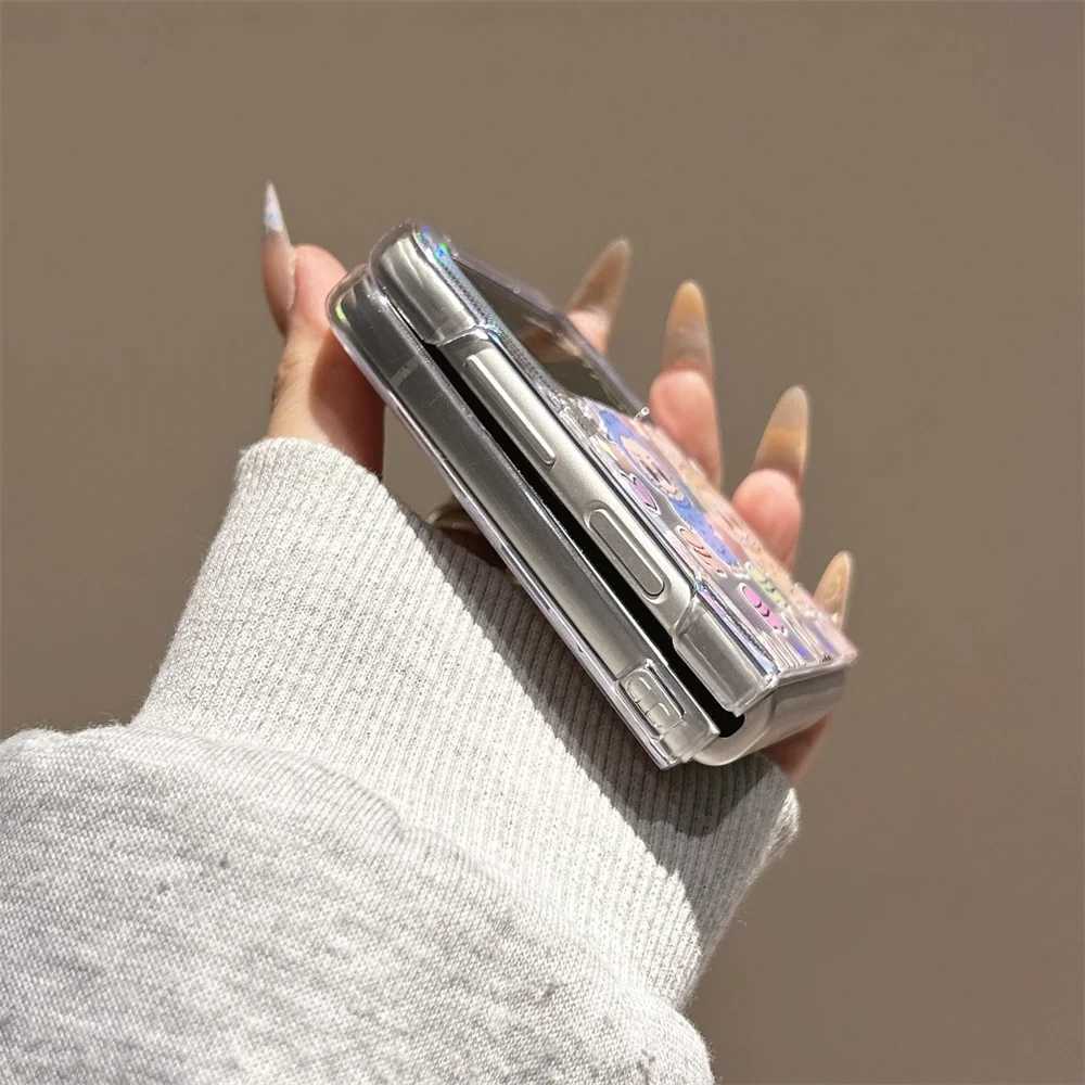 4 in 1 Labubu Magnetic Phone Case for Galaxy Z Flip 7 6 5 4 3 Zflip6 Z Flip5 Cover with Magnetic Bracket Strap PendantXJ250609