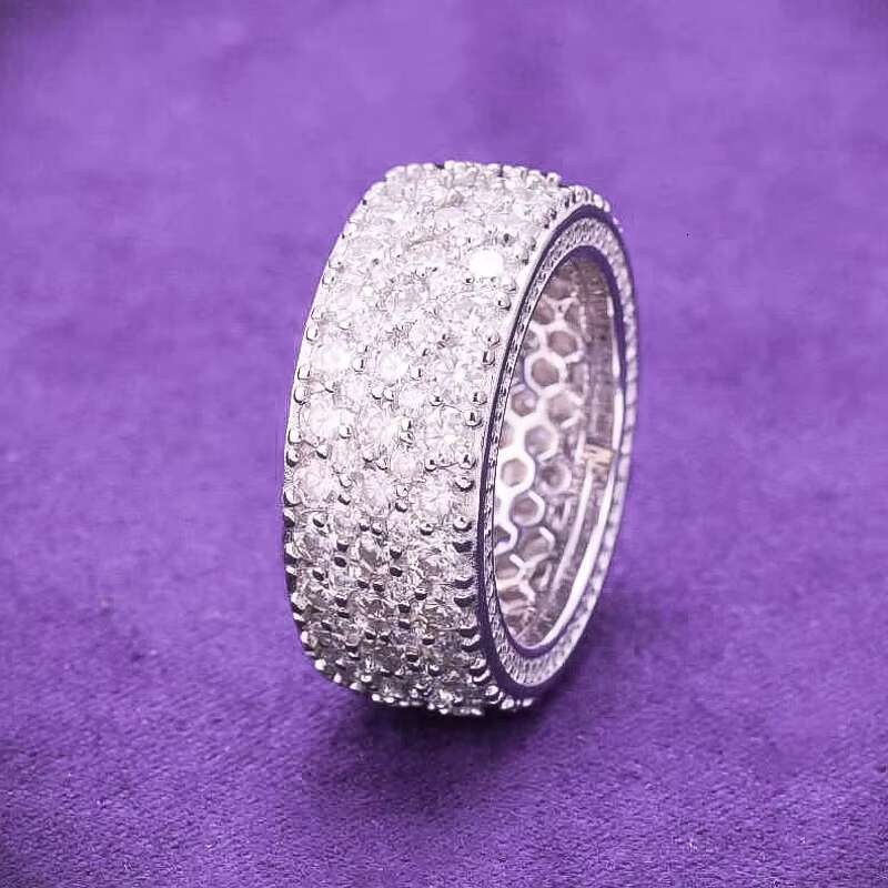 2025 Hip Hop Fine Jewelry Passd Diamond Tester 925 Sterling Silver Iced Out VVS Moissanite Cluster 3 Rows Band Ring for Men