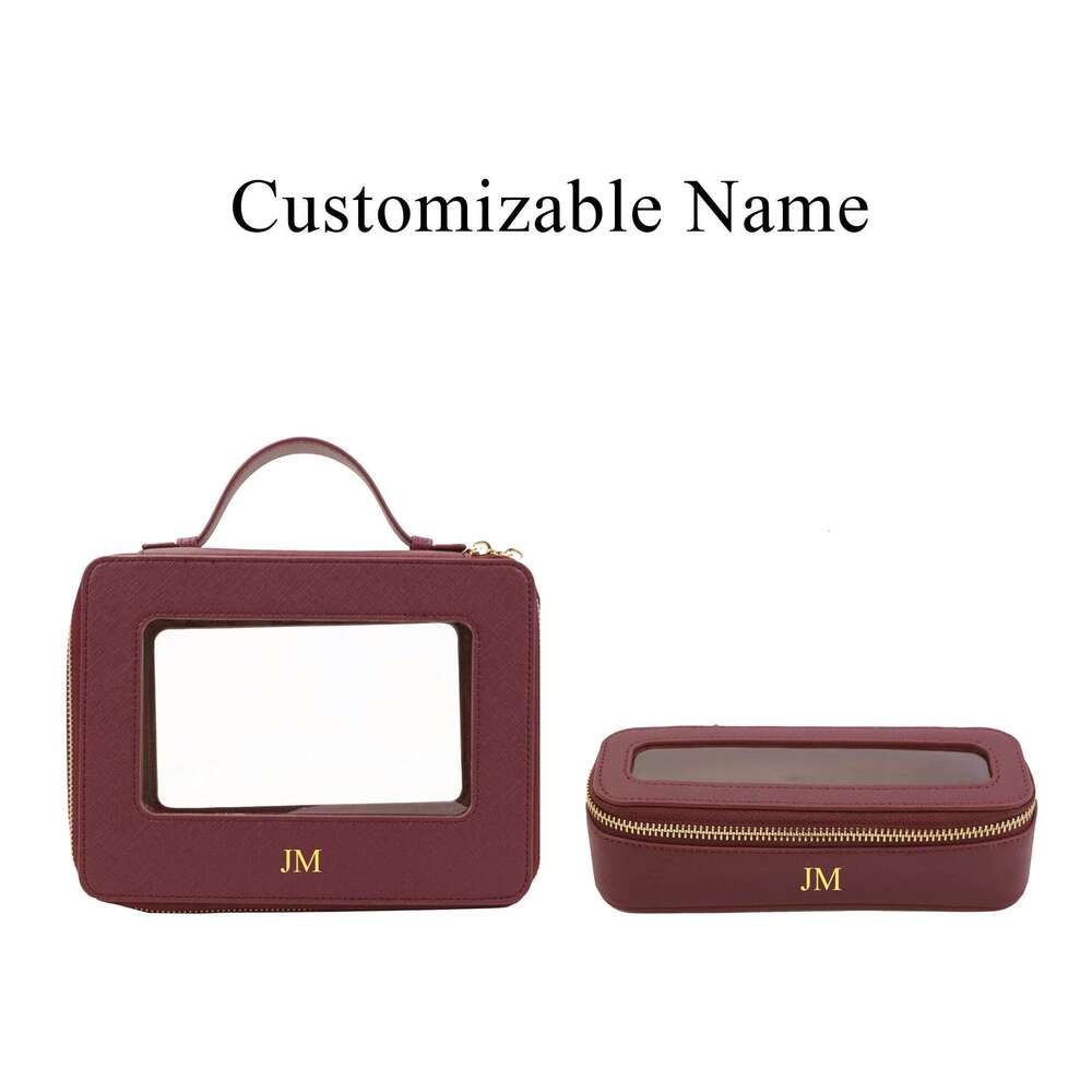 Custom Genuine Leather Set Colorful Classic Saffiano Portable Travel Clear PVC Cosmetic TPU Wash Bag