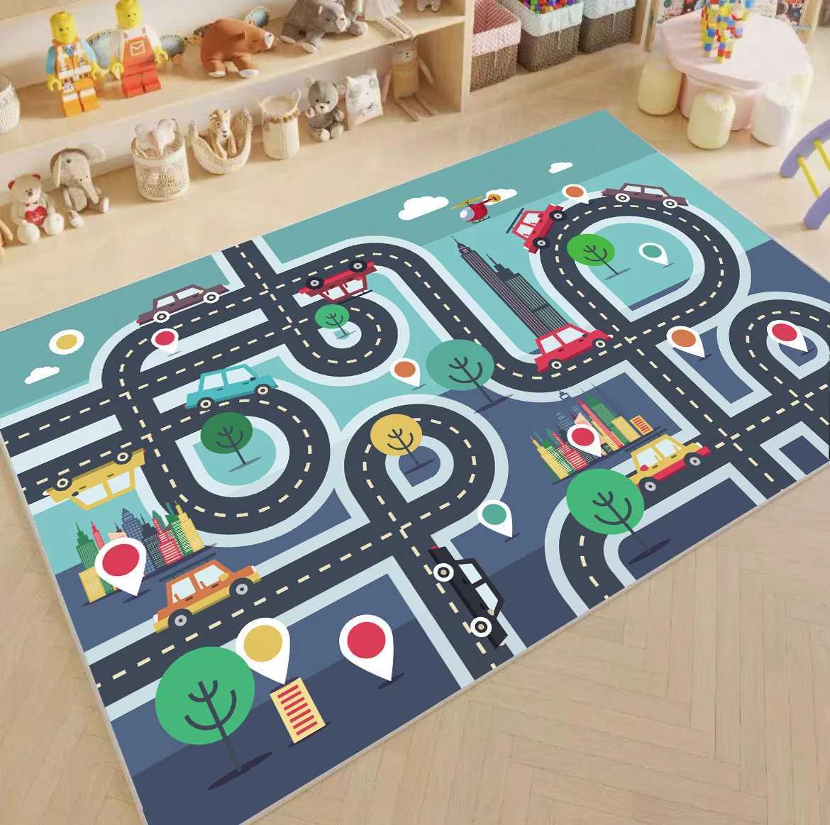 Road Traffic System Carpet Living Room Childrens Bedroom Decoration Floor Rugs Cartoon Road Play Mat Soft Tatami Mats Non-slip y2506098I0E