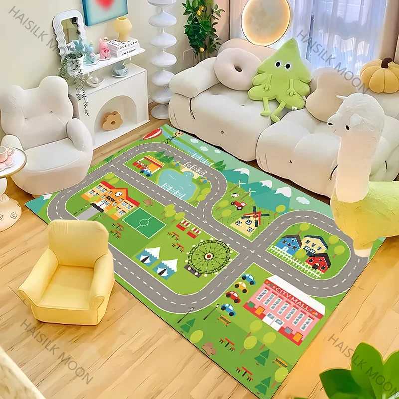 1PC Kids Play Rugs - City Pretend Play - Car Track Rug for Living Room Bedroom Picnic Camp Mat Crawling Rugs Door Mat Gift y250609JC5D