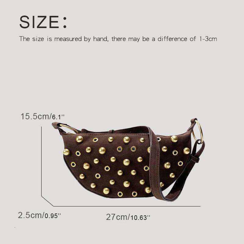 Vintage Slim Faux Suede Crescent Bags For Women Designer Handbags Purses 2025 New In Rivet Hollow Small Underarm Shoulder Designer Bag Luxury Bag