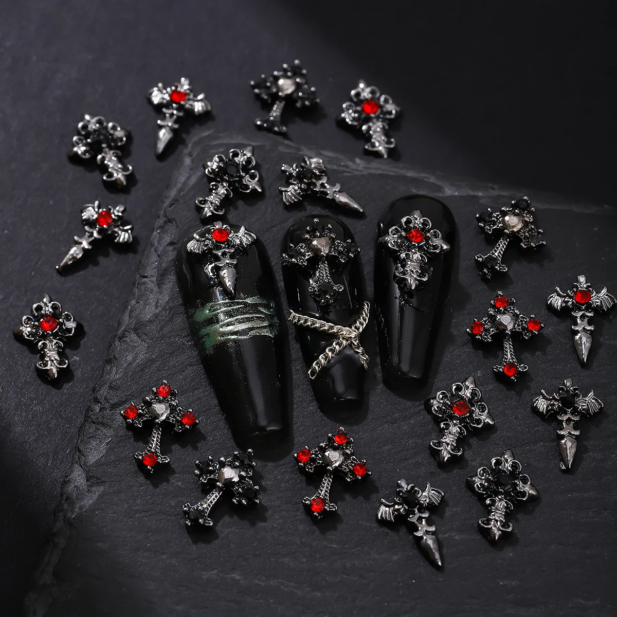 10pcspack Punk style threedimensional cross personalized nail art alloy decoration Halloween dark DIY 250605