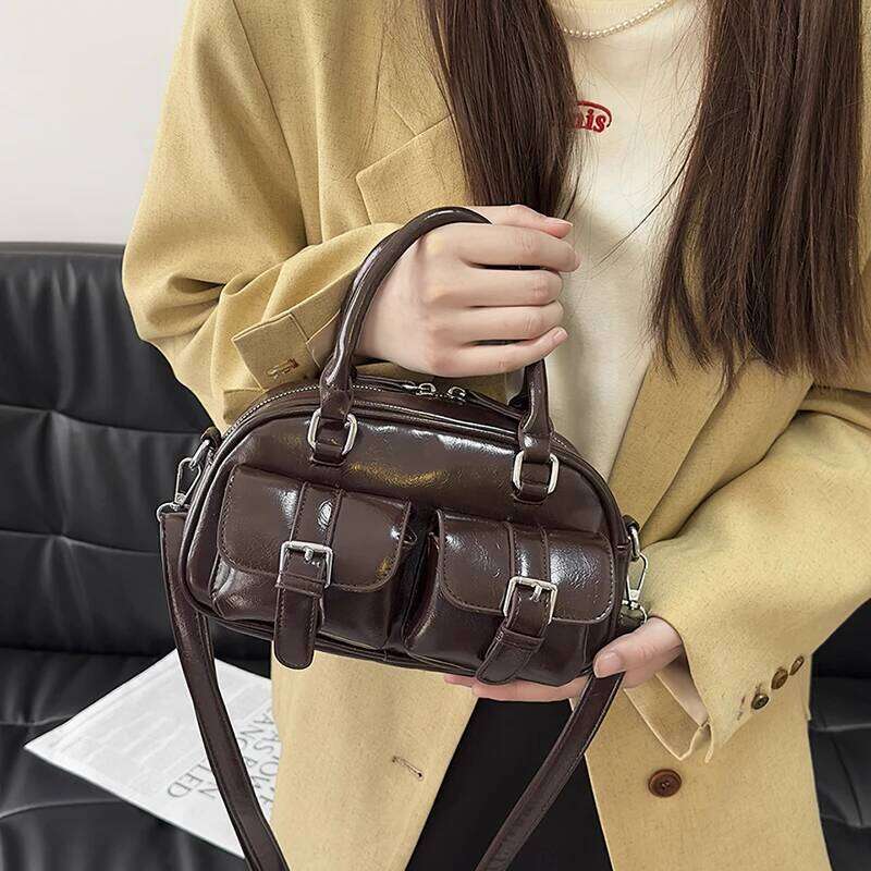 Vintage Bowling High Quality Female Boston Retro Solid Color Shoulder Cross Body Bag Large Capacity Women Handbag