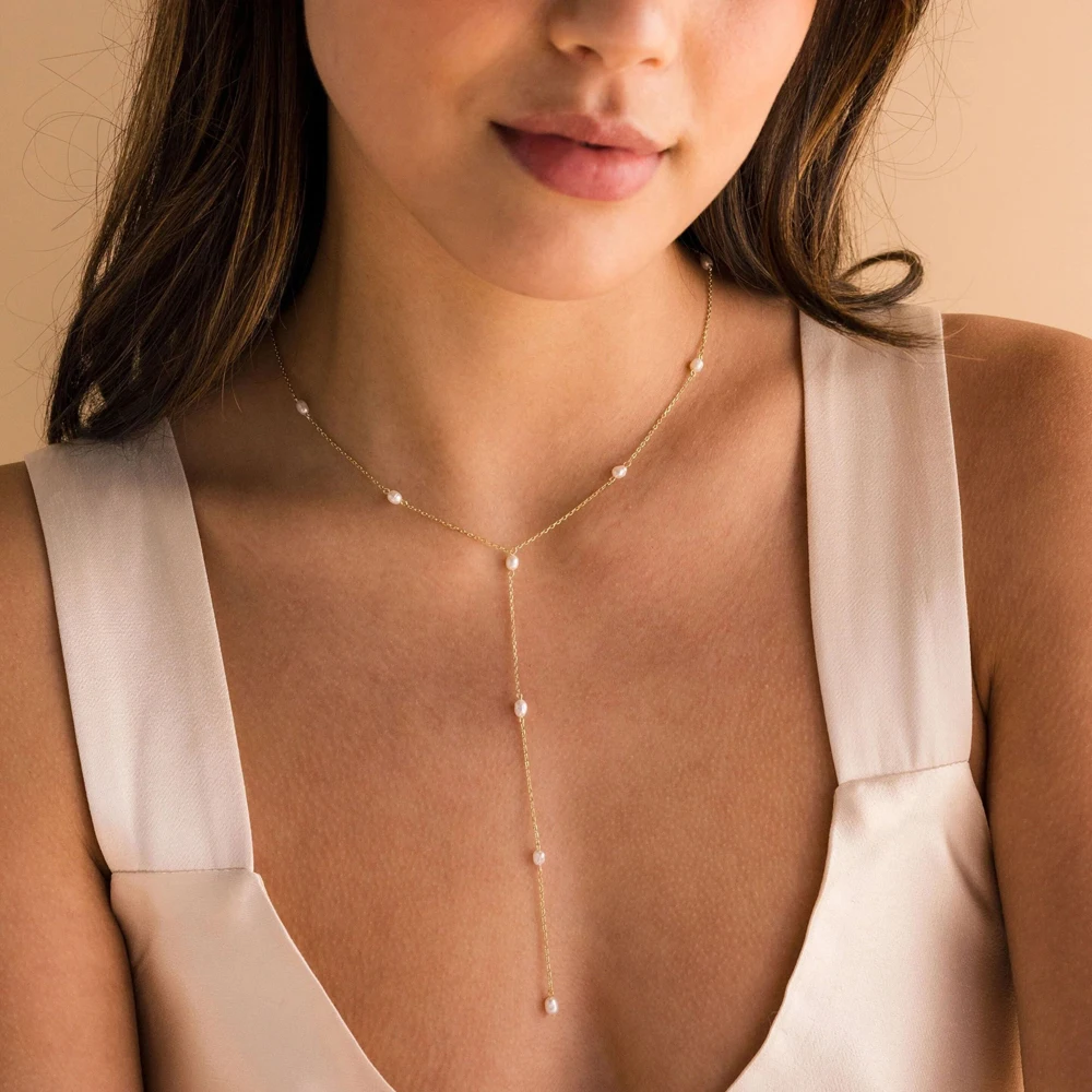 ATJMLADY 2025 NEW design real 925 Sterling Silver Women Pearl Paved Long Chain Drop Pendant Y Shaped Necklaces Fashion Gifts