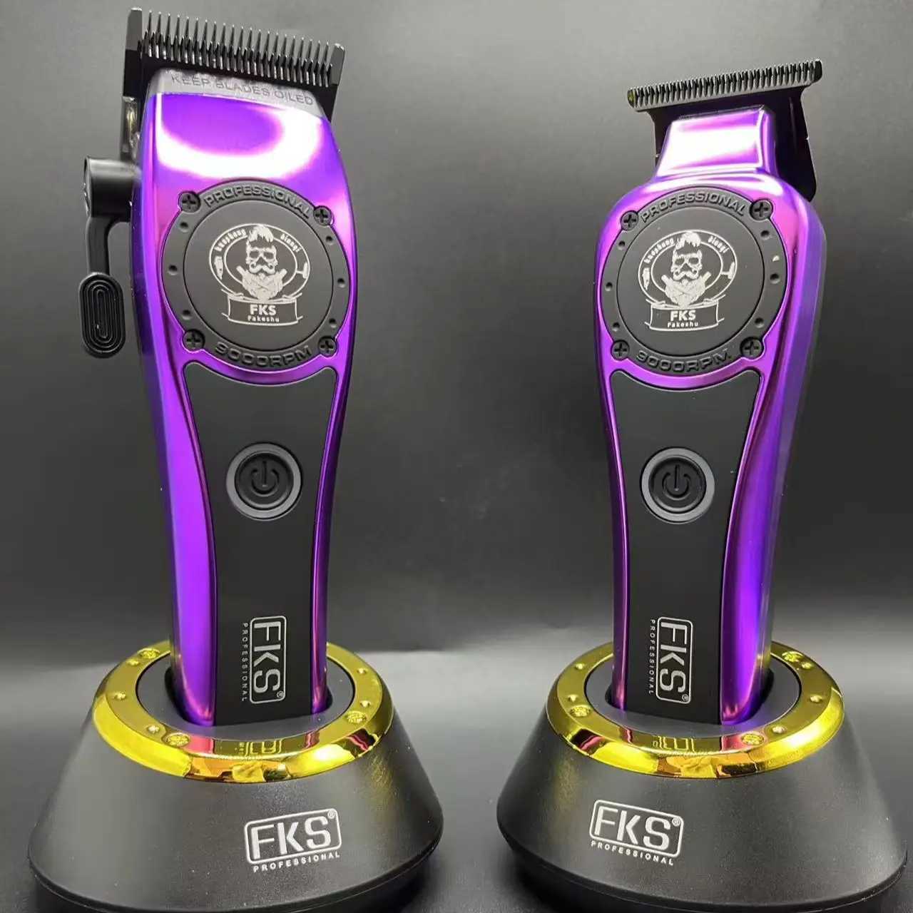 FKS Professional Barber Hair Clipper Trimmer 7000-9000RPM Engraving Scissors Ceramic DLC Coated Blades USB Charging W250609