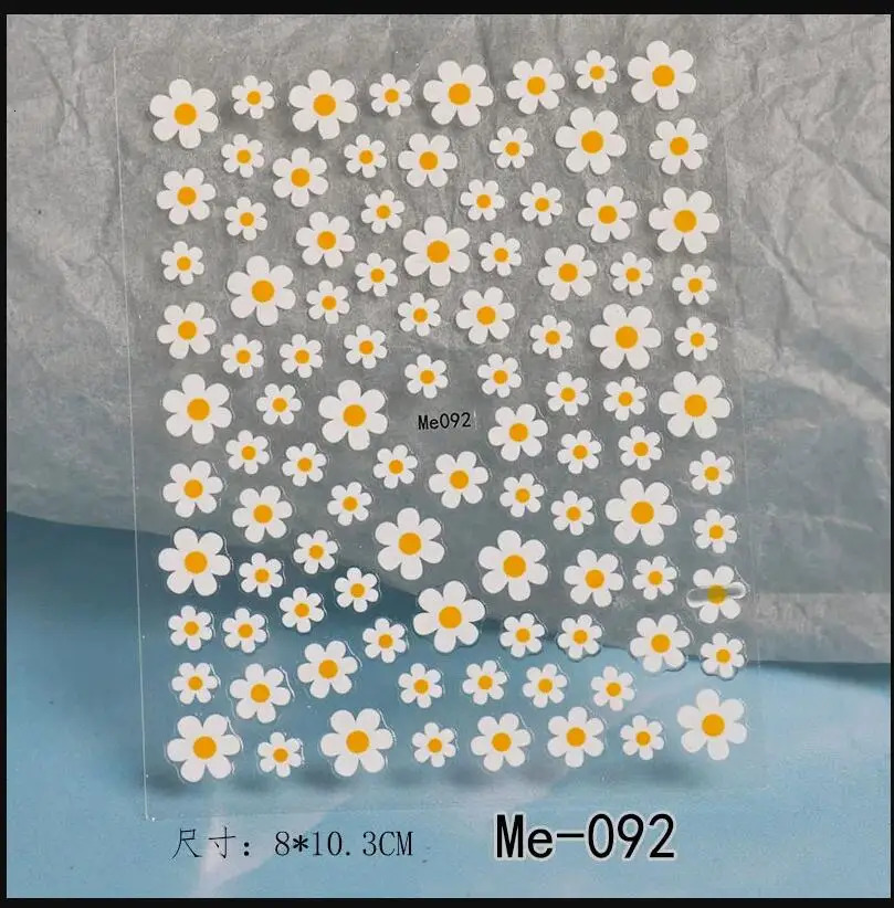 Nail Art Flower Daisy Embossed Stickers Sliders Decals White Florals Petals Flowers Back Glue Sticker Decoration 250605
