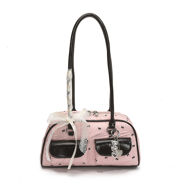 designer Minimalist Sweet Ribbon Bowknot Underarm Bag for Women 2025 Summer Versatile Color-Block Boston Commuter Shoulde