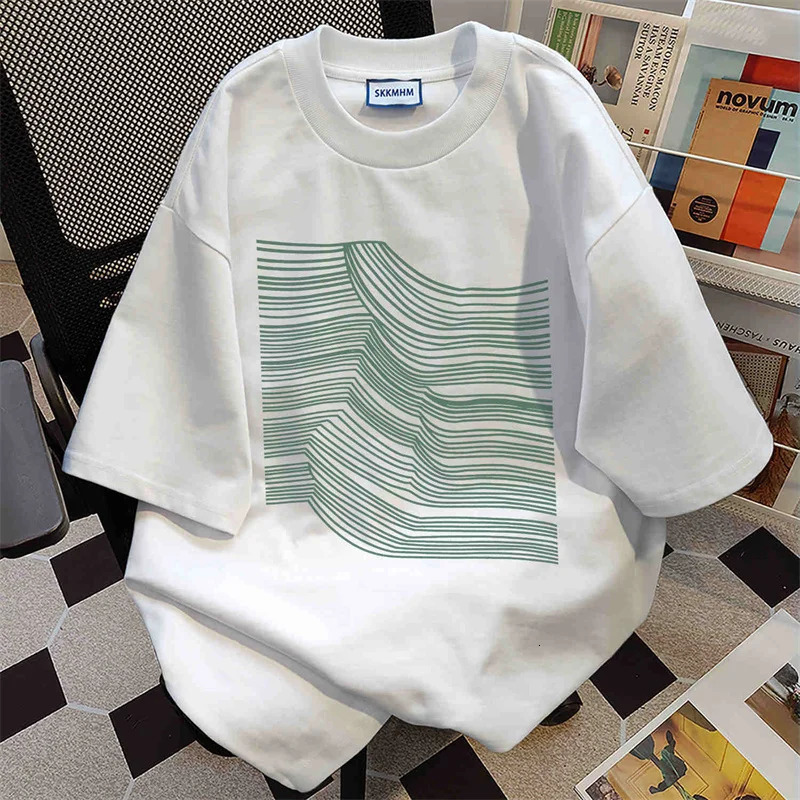 American Retro Striped Graphic Short Sleeve T-Shirt For Men Summer Oversized Cotton Tee Tops Hip Hop Fashion Y2K Tshirts 250603