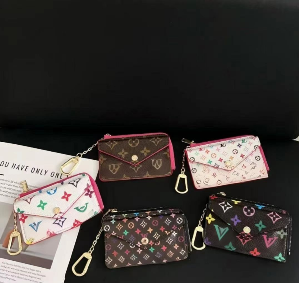 2025 multicolor Pouch Key Man Women Trendy keychain Small Wallet key ring Designer Colorful wallet Zipper coin purse With box