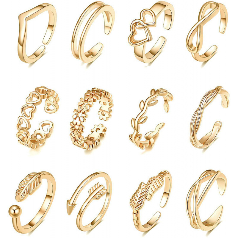 3PCS Filled Toe Rings Set for Women 14K Gold Plating Adjustable Simple CZ Flower Ring Summer Beach Jewelry 241225