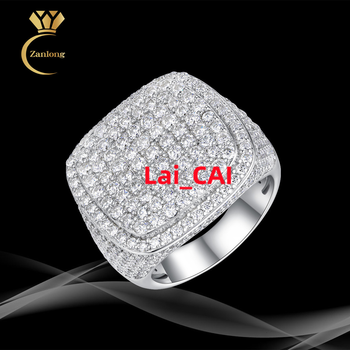 Zanlong 15350 Wholesale Hip Hop Jewelry Custom 925 Sterling Silver VVS Moissanite Iced Out Micro Pave Diamond Ring for Men