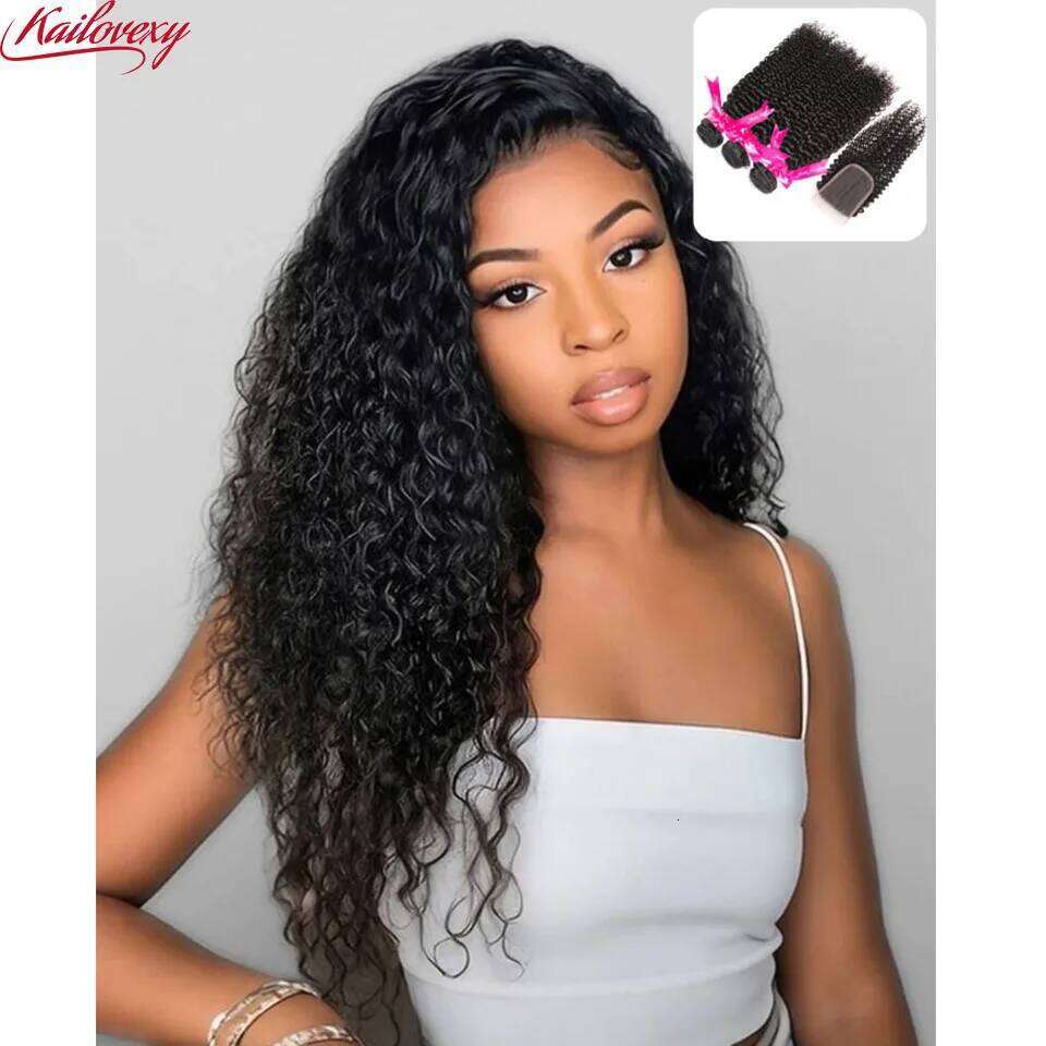 Kinky Curly 4x4 13x4 HD Closure Frontal with 3/4 Bundles Wet and Wavy Brazilian Human Hair