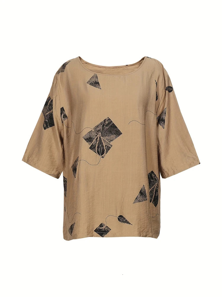 Plus Size 2025 Summer Womens Irregular Pattern Round Neck Short Sleeve Top Elastic Waist Trousers Basic 2 Piece Set 250603