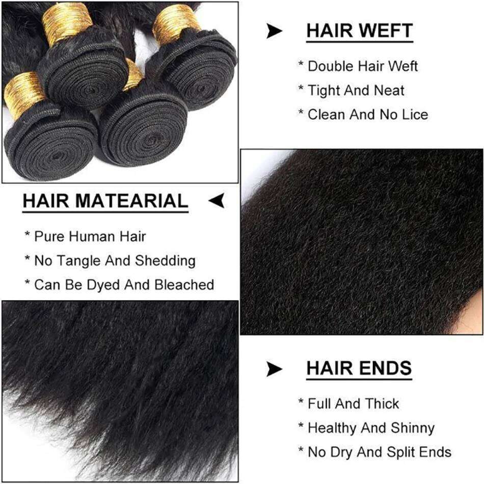Kinky 13X4 Raw Indian Yaki Straight Human Hair 4*4 Lace Closure Bundles With Frontal