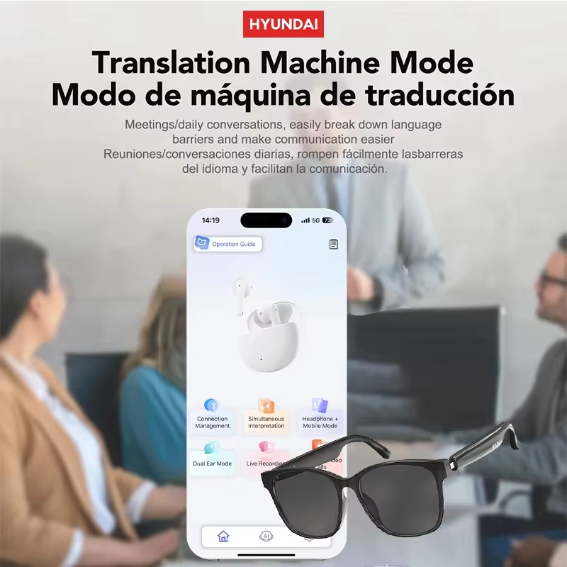 HYUNDAI Top luxury Sunglasses Earphones designer womens Mens Wearing fashion hot selling senior Eyewear Glasses With Translation AI headset HY-C8 AI