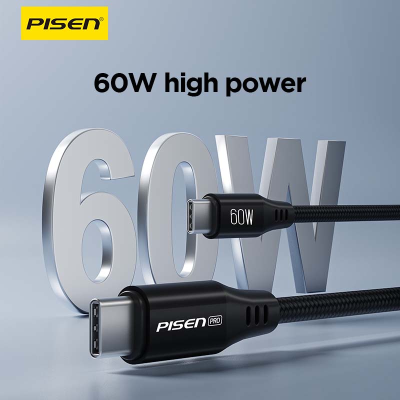 Pisen 40 inch Magnetic Fast Charging Cable USB-C To C 60W PD Quick Charge For Apple 15 Series Nylon Braided Durable Auto-Attach Storage