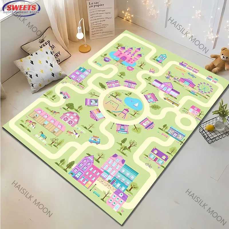 1PC Kids Play Rugs - City Pretend Play - Car Track Rug for Living Room Bedroom Picnic Camp Mat Crawling Rugs Door Mat Gift y250609JC5D
