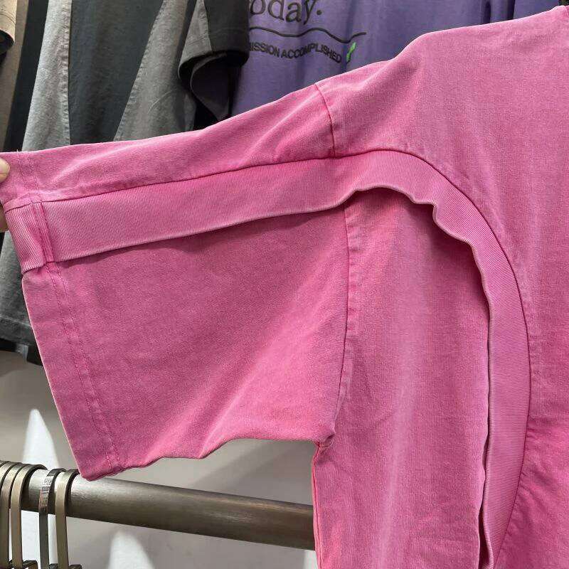 Summer New Cotton Patchwork Vintage Quality Men Women T-shirts High Street Washed Solid Color Loose Tee Short Sleeve Tops