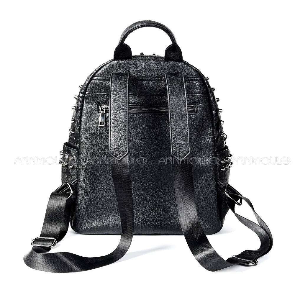 Annmouler Brand Designer Unisex Backpack Black Skeleton Daypack Punk Rivet School Quality Rucksack Travel Bag