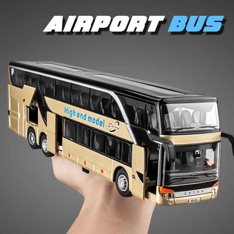 Free shipping Electric Airport Business Alloy Car Diecasts Metal Ci Tour Bus Model Silation Sound and Light Kids Toy Gift