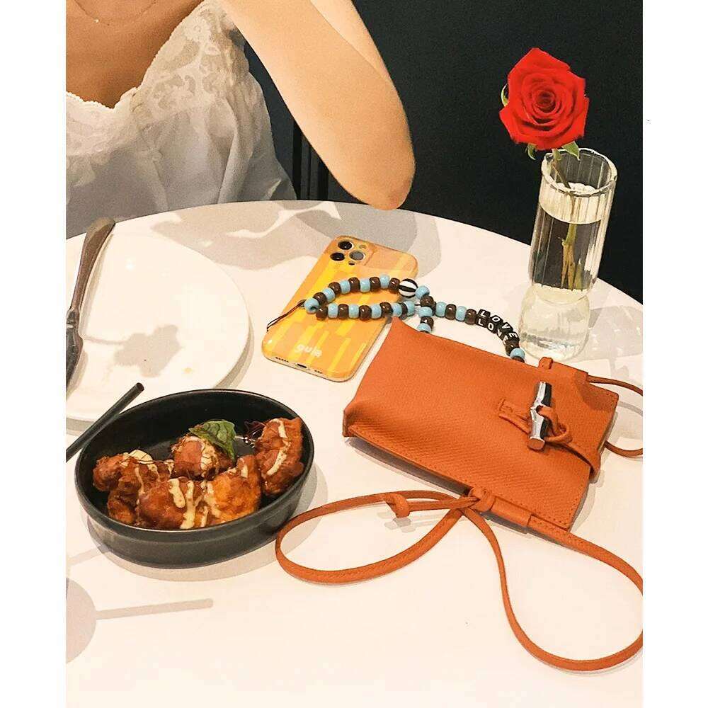 Niche Bamboo Buckle Mobile Phone First Layer Cowhide Lightweight Shoulder Mini Messenger Bag Women