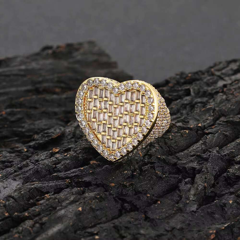 Nuoya Fine Jewelry Hip Hop Style Sterling Silver Ring with Iced Out Moissanite Heart Ring Design Gift