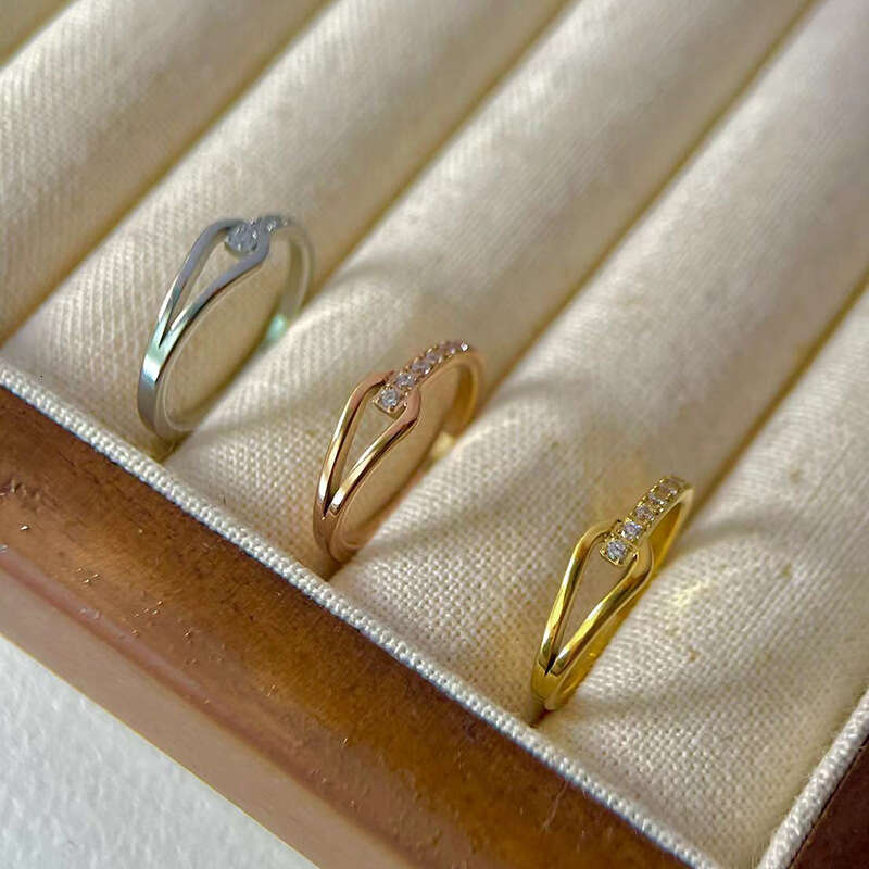 Titanium Steel Gold-Plated Non-Fading Zircon Row for Women Half Circle Full Index Finger Stacking Inlaid Dia Tail Ring