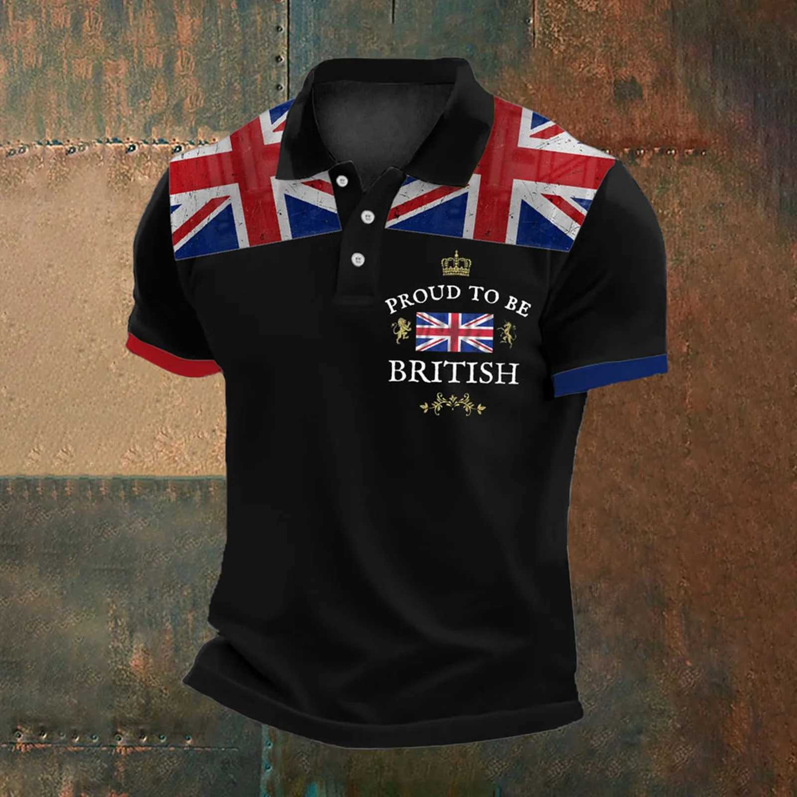 Men Union Jack Polo Shirt Summer Button Short Sleeve Polo Collar T Shirt 2025 New Fashion UK Flag Vintage Casual Top X250609
