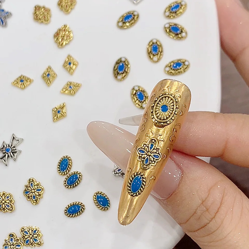 50 pcs Retro color Bohemian style random mixed nail decorations mini simple art alloy 250605