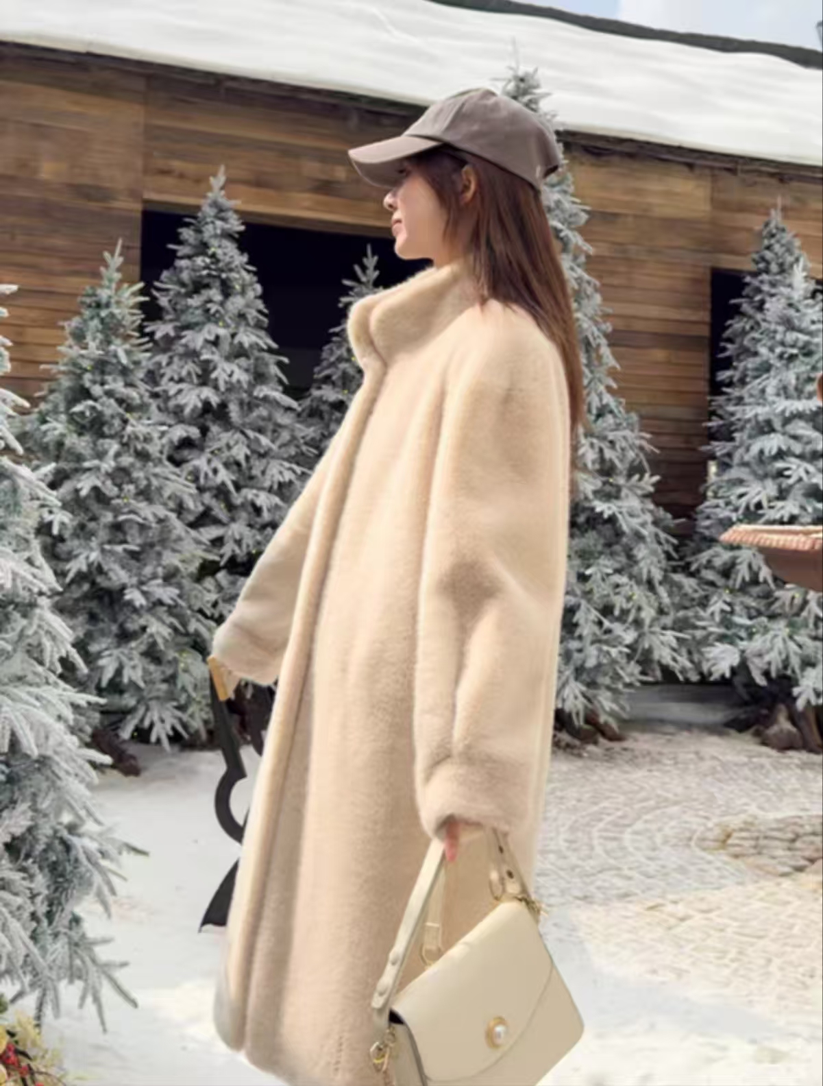 Fashionable stand up collar long fur coat - Warm coat comes in four colors to choose from suitable for winter warm wear and temperament solid color