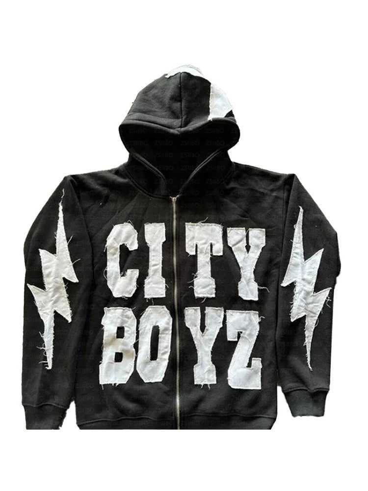 Mens Clothing Streetwear Patchwork Graphic Letter Hoodies Y2k Top Oversized zip up hoodies Harajuku Sweatshirt Goth mens clothing Z250609