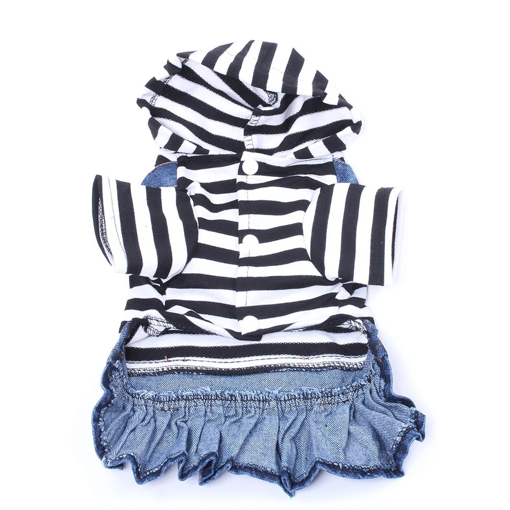 Deinim Dog Dress Coat Striped Pocket n Pet Puppy Jacket SpringAutumn Clothing Apparel 250609