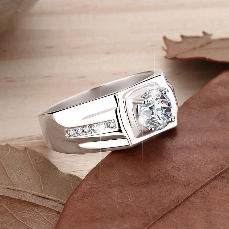 Elegant Luxury Mens Accessory - Premium Sterling Silver Band With A Dazzling Moissanite Stone And Diamond Accents