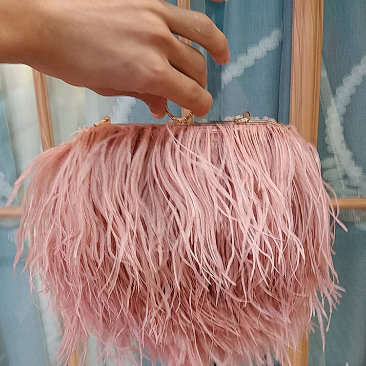 Thai fashion brand womens bag ostrich hair bag evening bag fashion one shoulder chain womens bag241023