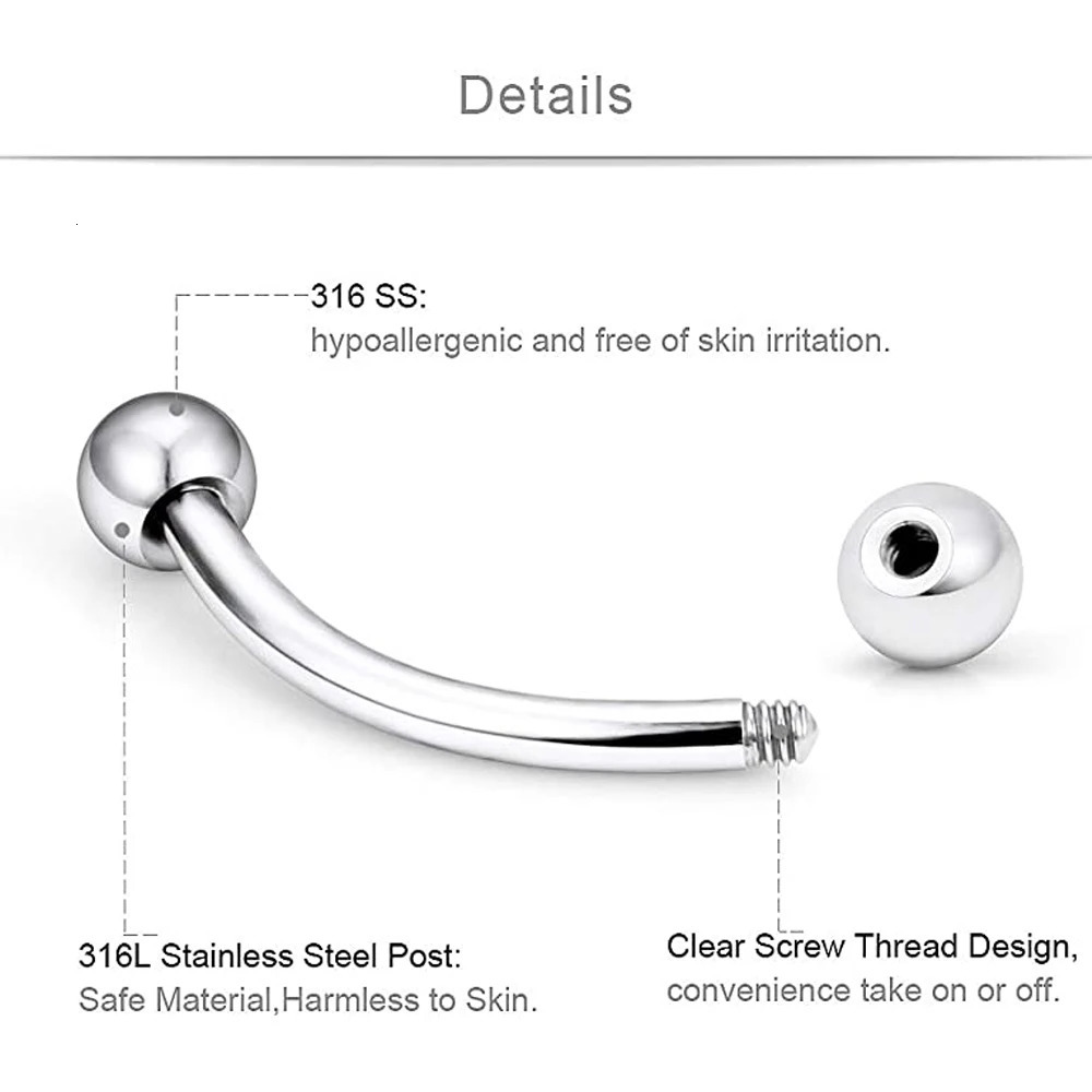 4pcs 16g Curved Barbell Cartilage Lip Tragus Eyebrow Forward Helix Conch Daith Earring Black Vertical Labret Spike Pick Size 250606