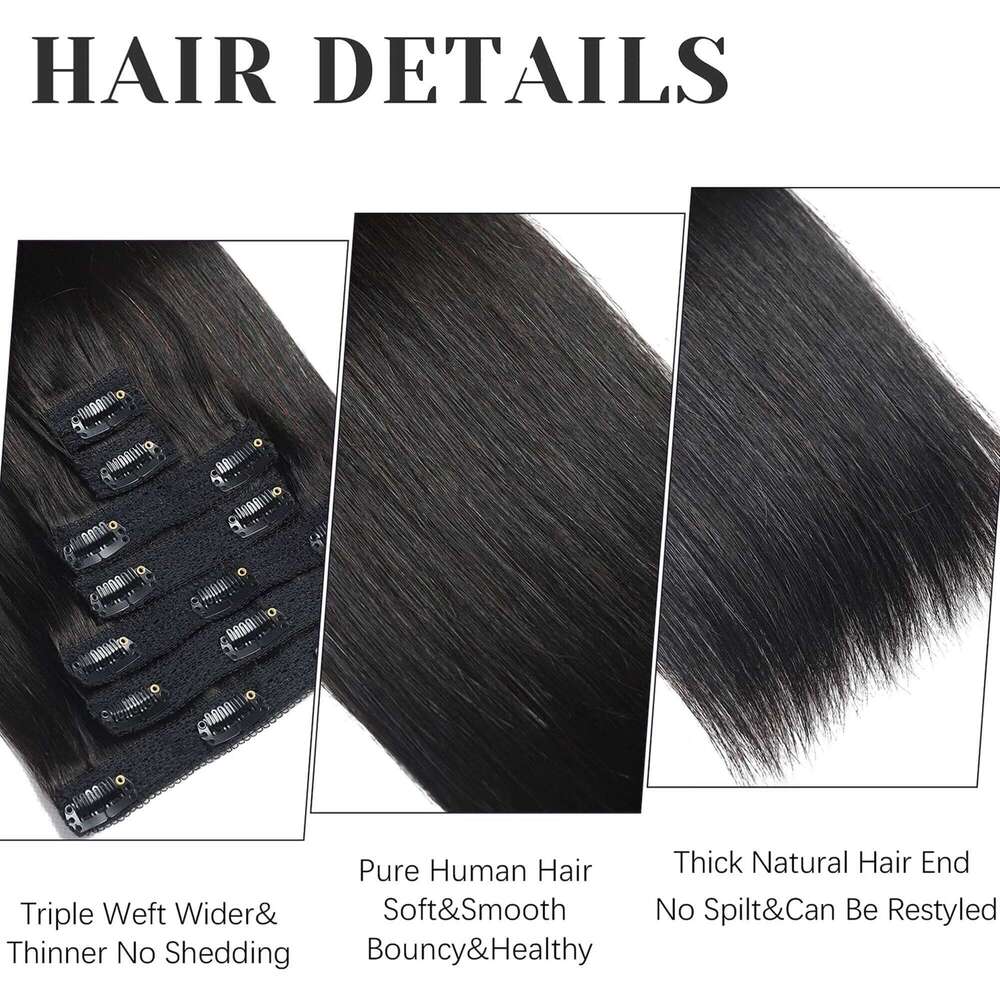 Clip Ins Straight 120 Gram Pack Extensions 10A Brazilian Virgin Human Hair For Natural Black Color 16-26inch