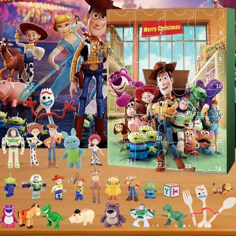 Disney Christmas Blind Box Stitch Mickey Mouse Christmas Advent Calendar Toy Story Yoda Box Toy Gift Anime Figure Surprise Gift Y250609