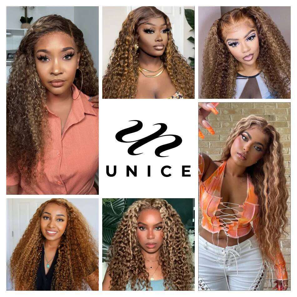 UNice Highlight Blonde Curly 2/3/4 100% Human Hair Lace Closure With Bundles Sew In Quick Weaves