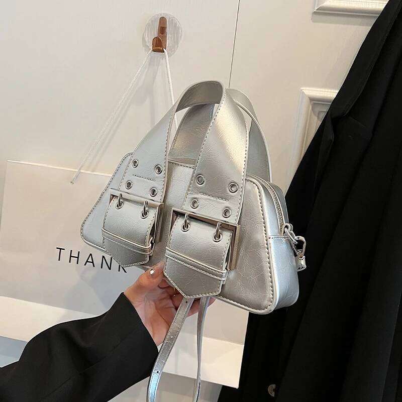 Sier Pu Leather Women's Handbag Small Purse 2024 Spring Fashion Bag Female Rivet Crossbody Designer Shoulder Side Bags