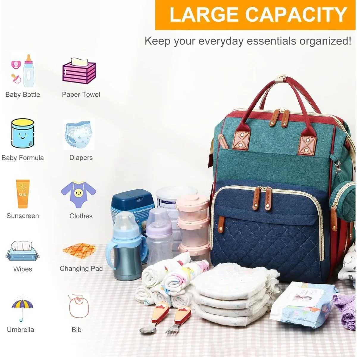 Diaper Bag with Changing Station 3 in 1 Baby Diaper Backpack with Foldable Changing Pad Large Travel Back Pack for Girl Boy y250609J73J